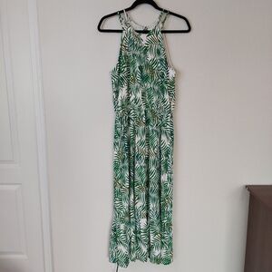 Loft Palm Flounce Halter Midi Dress Size Small